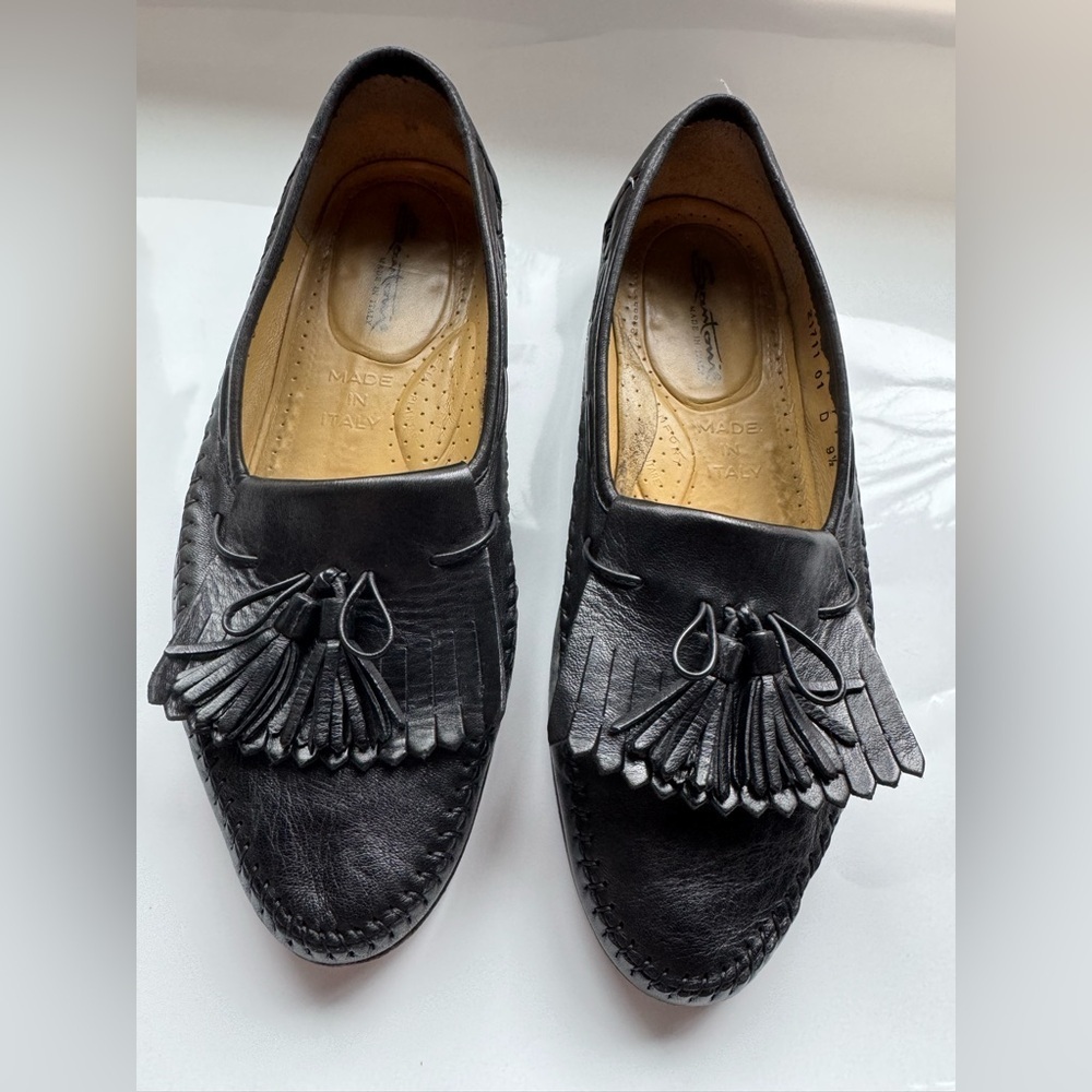 Santoni Made in Italy Black Leather Tassel Loafers – Men’s Size 9.5 D